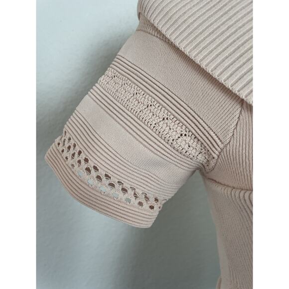 Sandro Paris Top Women Sz 1/S Shirt Ophelia Criss Cross Eyelet Stretch Knit Pink - Picture 4 of 13